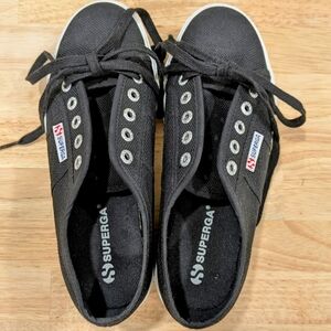Superga 2790 Black Canvas Platform Sneakers Size 7 Like New Condition